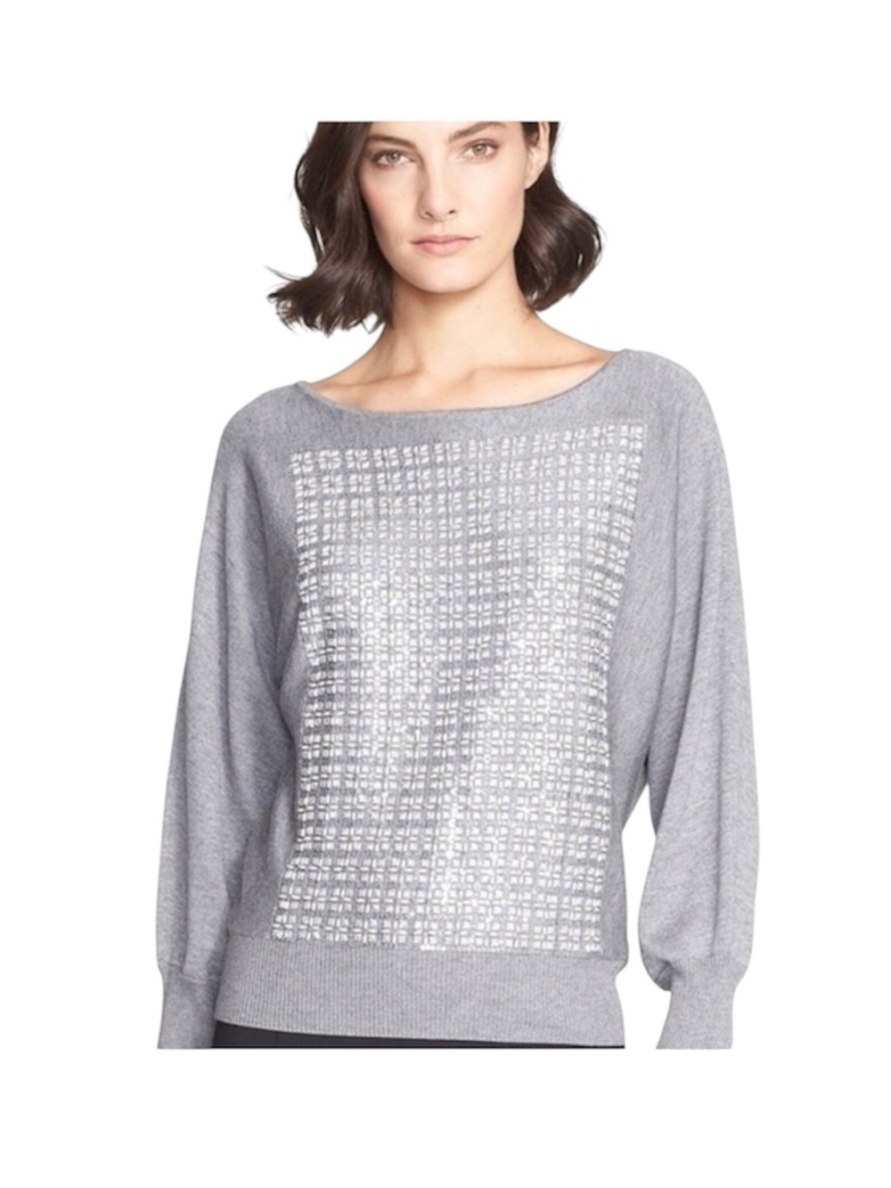 St John Couture Beaded Wool Cashmere Sweater Dolman Sleeve Rhinestone Small